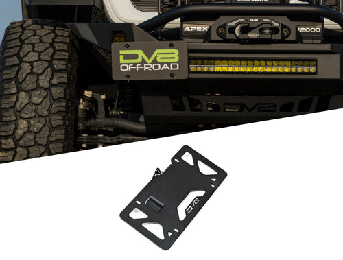 DV8 Offroad Quick Release Universal D-Ring License Plate Mount | Quickly Removes for Extra Clearance When Off-Road | Mounts to Aftermarket & Off-Road Bumpers w/ 1" Diameter D-Ring Mounts | Steel