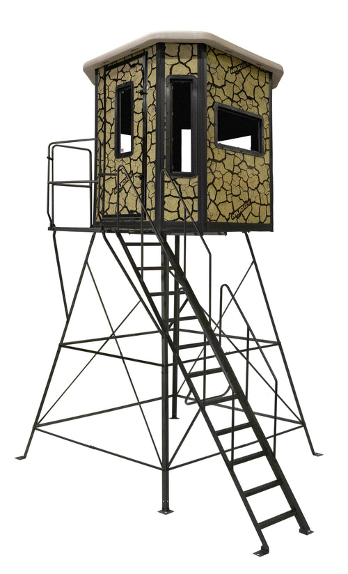 Penthouse Muddy Box Blind w/Tower Base, Steel Wall Construction, Cracked Mud Camo