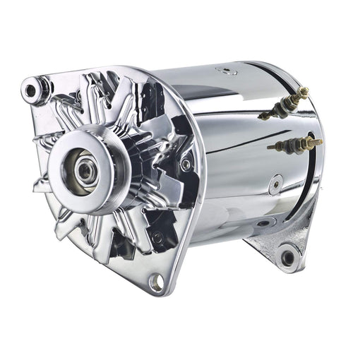 PowerGEN Powermaster Ford Chrome Swing MTG 90A 12V w/Lamp Term w/Step Pulley for 3/8" Belt