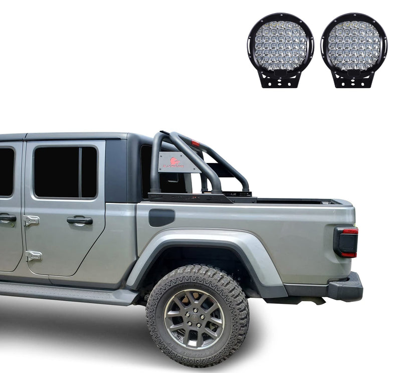 Classic Black Horse Roll Bar Incl.Set of 9 Black Round LED Light Compatible with 2020-2024 Jeep Gladiator-RB09BK-PL69B