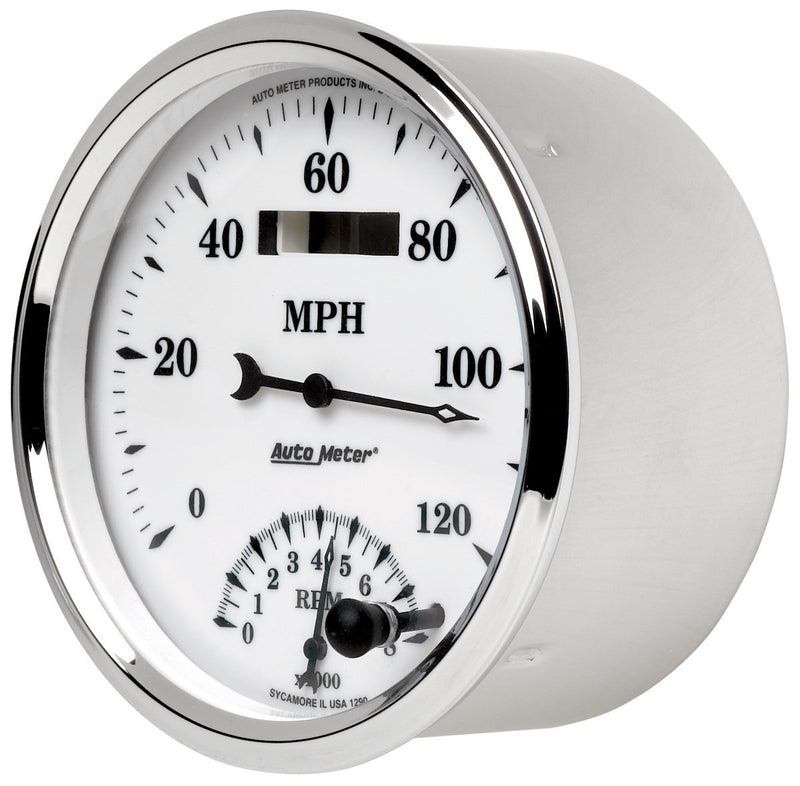 Auto Meter 1290 5" Old Tyme White II 8000 RPM / 120 mph Tachometer/Speedometer Combo Gauge
