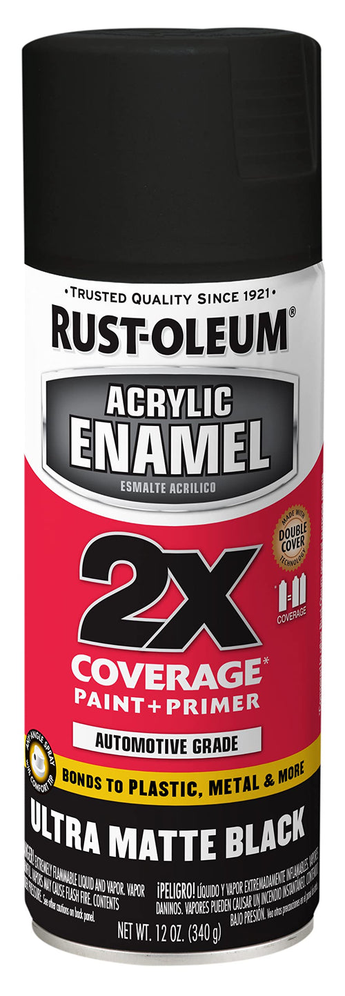 Acrylic Enamel Rust-Oleum 372699 2X Spray Paint, 12 oz, Ultra Matte Black (Pack of 1)