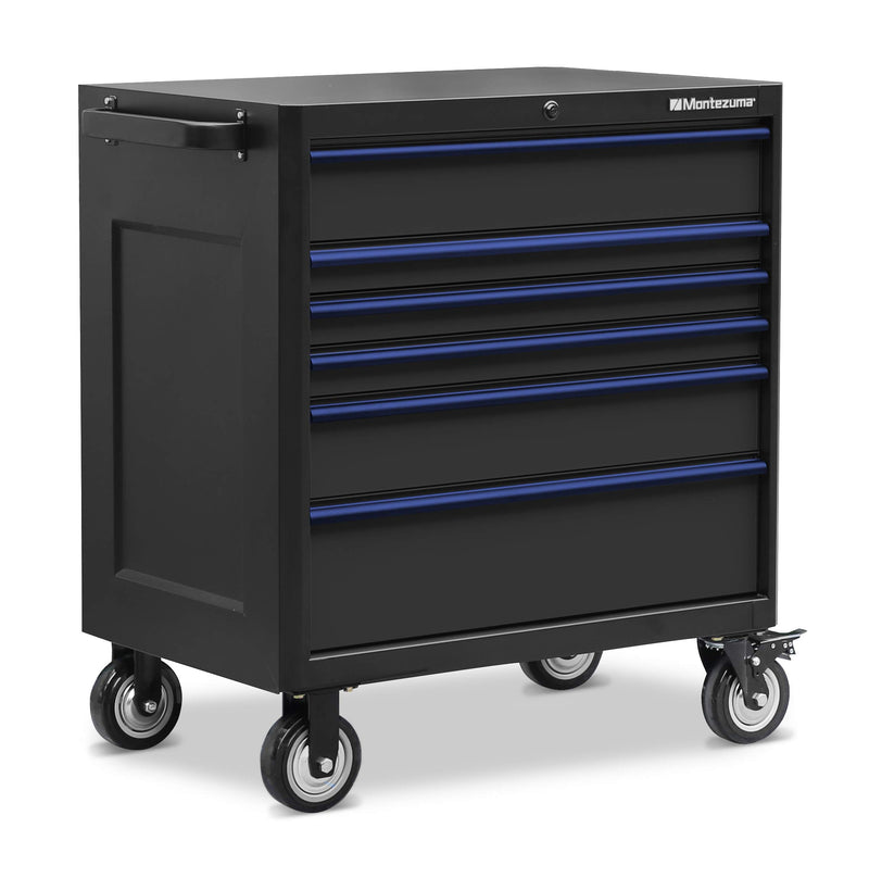 Tool Box Montezuma - Drawer Rolling Tool Cabinet With Multiple Power Outlets & Black Powder Coat Finish, 1 Count