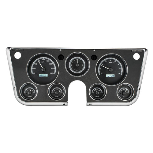 Dakota Digital Analog Dash Gauge & Clock 67 - 72 Chevy Pickup Truck Black Alloy White VHX-67C-PA-K-W
