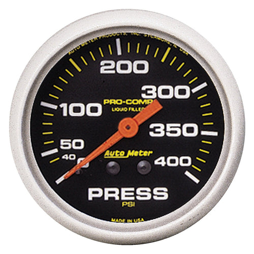 Gauge, AutoMeter Pressure, 2 5/8", 400PSI, Liquid FIL