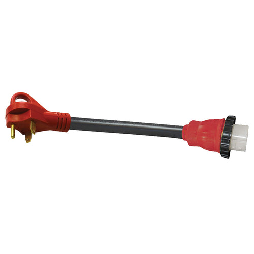 Valterra A10-3050HDVP Detachable Mighty Cord 12" Adapter Cord w/Handle - 30AM to 50AF, Red (Carded)