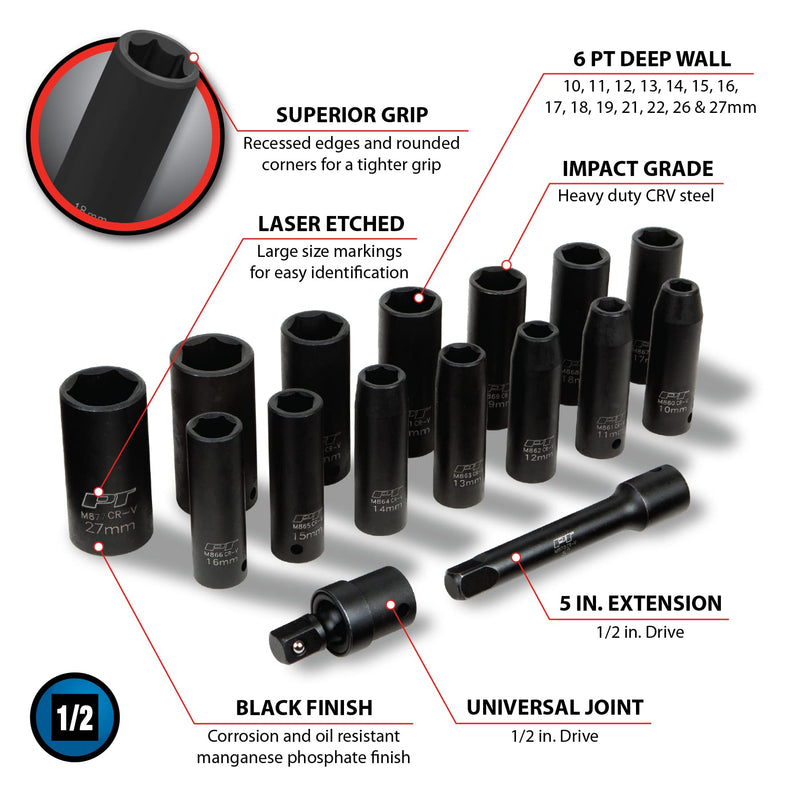 M798 Performance Tool 16pc 1/2-Inch Drive MET Impact Set