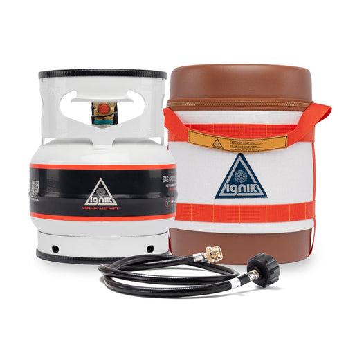 Ignik Deluxe Refillable Gas Growler 3.8-Pound Propane Tank with Carry Case and Adapter Hose, Natural Case/White Tank