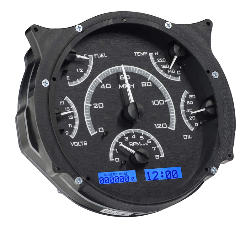 Dakota Digital VHX System Analog Dash Gauges Black Alloy Blue Backlighting Compatible with 1966-77 Ford Bronco