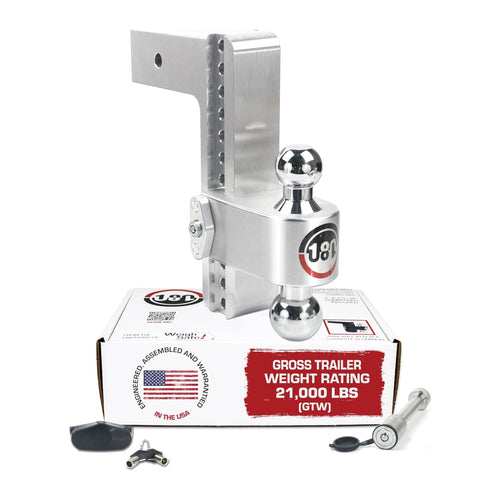 Weigh Safe Adjustable Trailer Hitch - 180-Degree Trailer Hitch for Towing - Compatible with 3" Receivers - 10" Drop, Chrome-Plated Tow Balls, 21,000 GTW, 2-Piece Lock Set