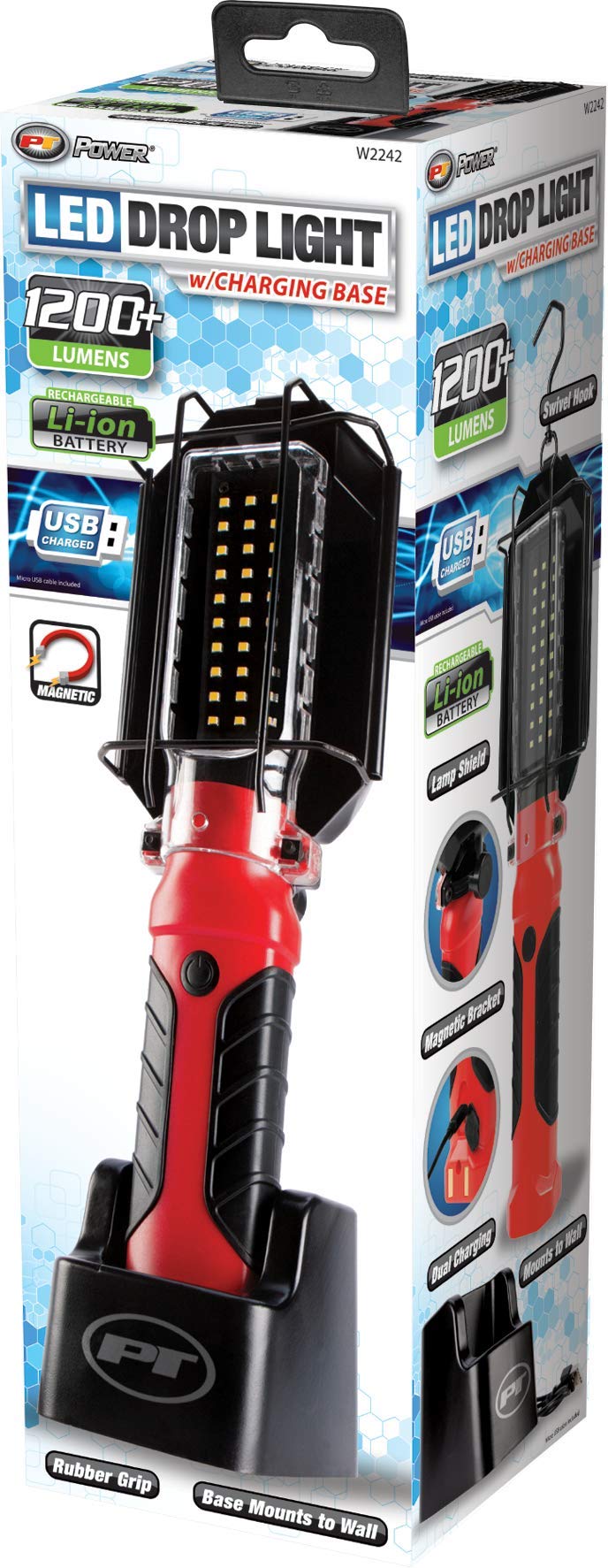 W2242 Performance Tool Super Bright 1,200 lumen Rechargeable LED Drop Light | Cordless LED Trouble Light with | Charging Base included