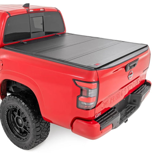 Rough Country Hard Tri-Fold Truck Bed Flip Up Tonneau Cover for Nissan Frontier (2022-2025) - Fits 5' (58.9-59.5") Bed, All-Weather, Flush Aluminum Panels