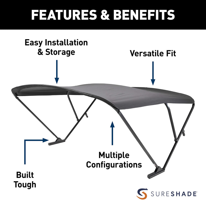 Power SureShade Pontoon Bimini Top - Black Anodized Frame, Black Fabric