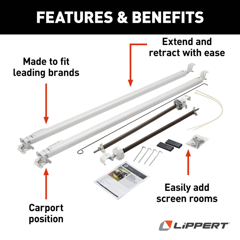 Solera Universal Classic RV Awning Arms & Hardware Kit - 81"-96" Tall, White