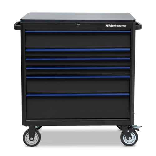 Tool Box Montezuma - Drawer Rolling Tool Cabinet With Multiple Power Outlets & Black Powder Coat Finish, 1 Count