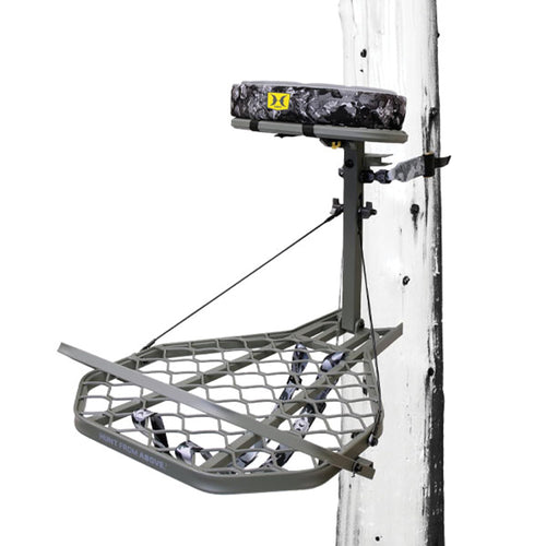 Hawk Tree Stand Hang-On, Platform w/Safety Harness & Straps for Deer Hunting, Helium Pro - Adjustable Climbing Treestand Accessory and Equipment for Shooting