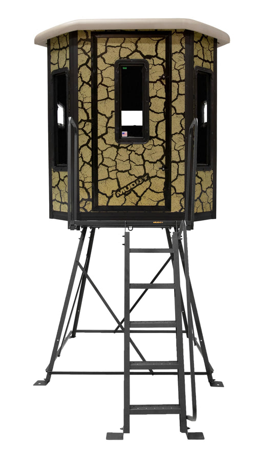 Muddy Box Blind w/Elite 5' Tower/Steel Wall Construction/Cracked Mud Camo Bull