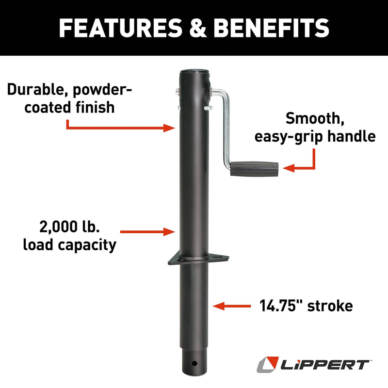 Side Wind Lippert 285420 Tongue Jack with Mounting Hardware , Black , Standard