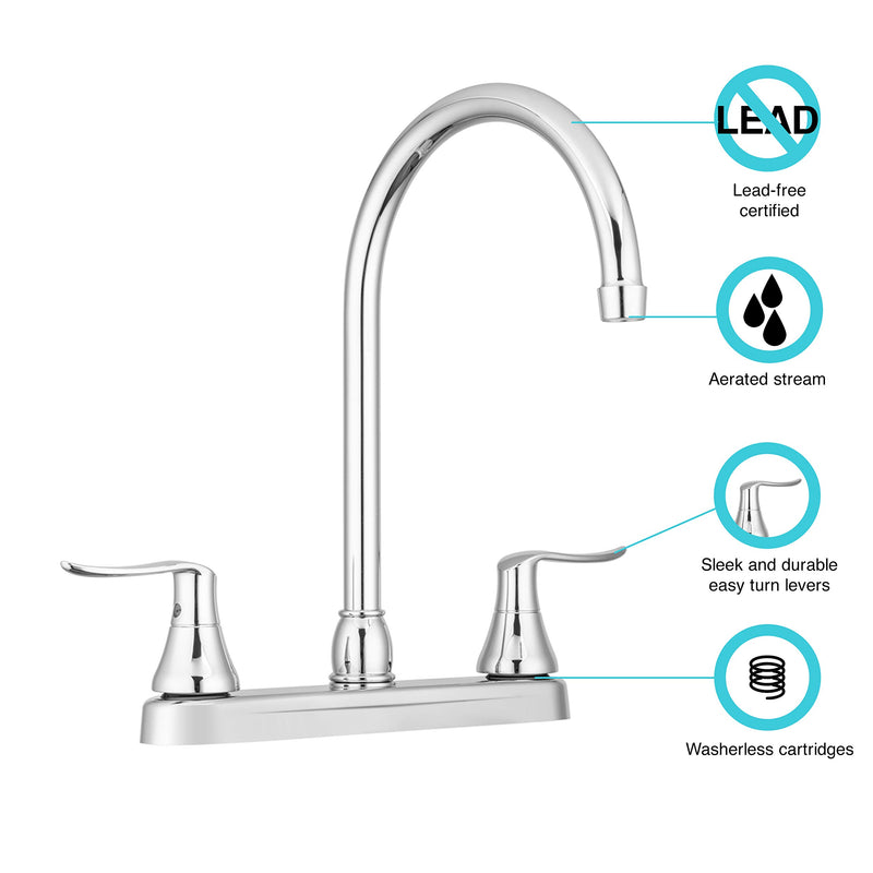Dura Faucet RV DF-PK330HLH-CP Elegant J-Spout Swivel Kitchen Sink Faucet, Two Handle (Chrome)