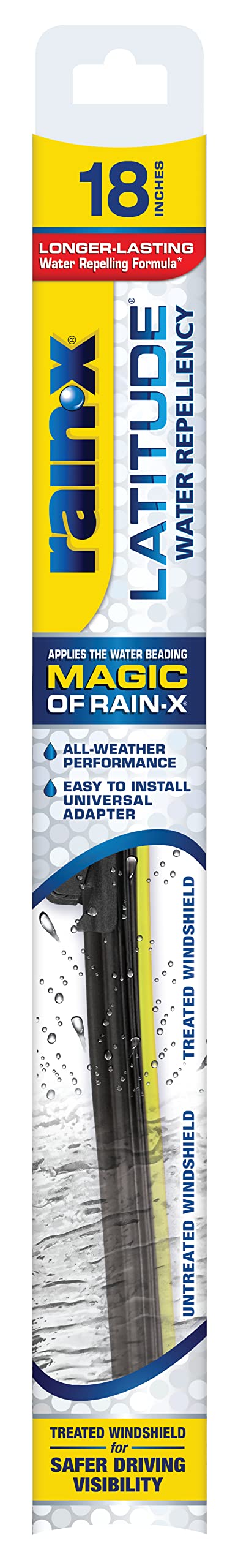 Latitude Rain-X 5079275-2 2-In-1 Water Repellent Wiper Blades, 18 Inch Windshield Wipers (Pack Of 1), Automotive Replacement Windshield Wiper Blades With Patented Repellency Formula