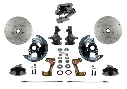 BRAKES LEED Manual Front Disc Brake Conversion 2" Drop Spindle Cross Drilled And Slotted With Chrome Aluminum Flat Top M/C Disc/Drum Side Mount