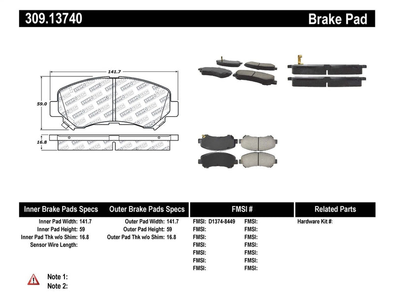 Sport Brake Pads StopTech 309.13740 with Shims and Hardware
