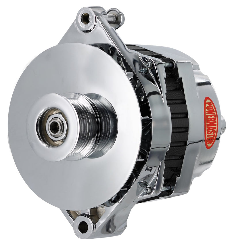 Alt GM CS144 Powermaster Chrome 170A 6 grv Pulley/Baffle Str MTG Threaded MTG Ear Vette, Grd Nat'l, F-Bird, 1-Wire or OE