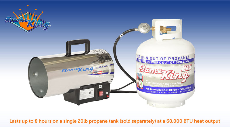 60,000 BTU Flame King Portable Propane Forced Air Heater Outdoor Great for Jobsite, Construction, Garage, Patio, Stainless Steel