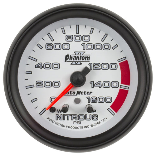 Auto Meter Phantom II 7874 2-5/8" 0-1600 PSI Full Sweep Electric Nitrous Pressure Gauge