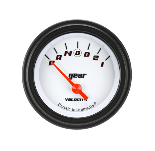 Velocity White Classic Instruments 2-1/8" Gear Selector Gauge with OD