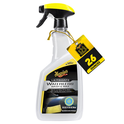 Ultimate Waterless Wash & Wax Meguiar’s, Scratch-Free Cleaning Spray that Cleans and Protects Without Water, 2-in-1 Detailer for Shine, Cool Car Gifts for Men and Women, 26 Oz
