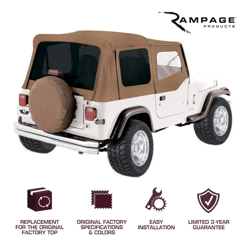 Rampage Products Soft Top Factory Replacement with Door Skins | Vinyl, Black Diamond Color with Tinted Windows | 99535 | Fits 1997 - 2006 Jeep Wrangler TJ