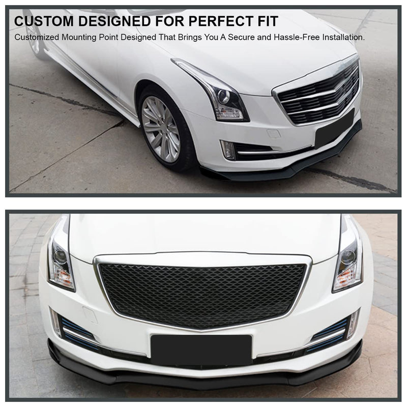 Matte Black PP Spec-D Tuning Front Bumper Lip Spoiler Splitter 3PC Compatible with 2015-2018 Cadillac ATS