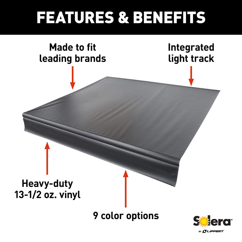 Solera Heavy-Duty Universal Fit Vinyl RV Patio Awning Replacement Fabric Solid Black 14' Awning (13'4" Fabric)