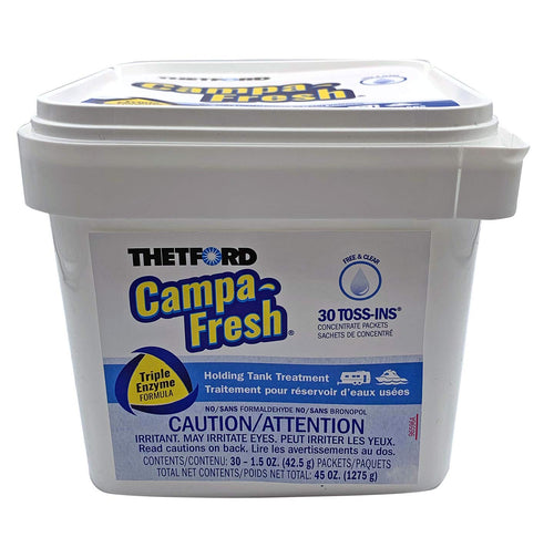 Thetford Campa-Fresh RV Holding Tank Treatment Free & Clear, Formaldehyde Free, Waste Digester, Septic Tank Safe, 30 Count Toss-Ins (96721)
