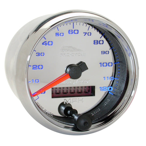 Speedo AutoMeter Gauge, 2 5/8", 120 Mph, Elec, Chrome, Pro-Cycle (19342)
