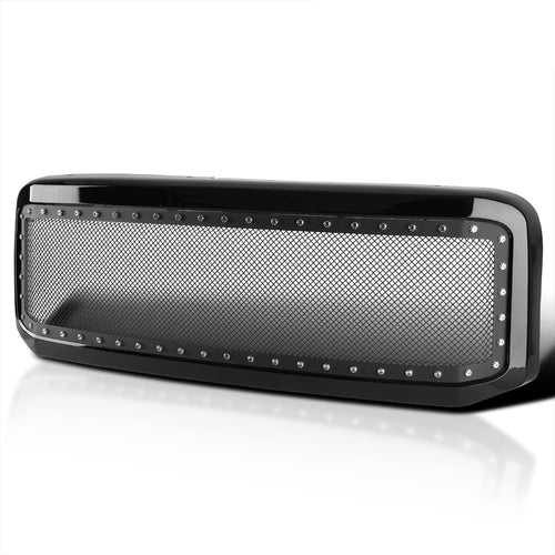 Glossy Black Spec-D Tuning Stainless Steel Rivet Mesh Style Front Hood Grille Compatible with 2005-2007 Ford F-250