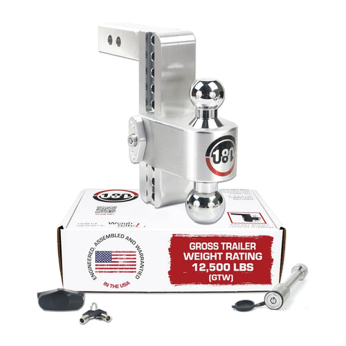 Weigh Safe Adjustable Trailer Hitch - 180-Degree Trailer Hitch for Towing - Compatible with 2.5" Receivers - 8" Drop, Chrome-Plated Tow Balls, 12,500 GTW, 2-Piece Lock Set