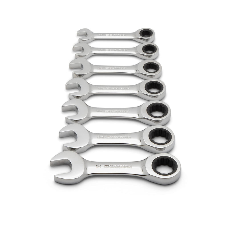 12 Pt. GEARWRENCH Stubby Ratcheting Combination Wrench Set, SAE - 9507D 7 Pc.