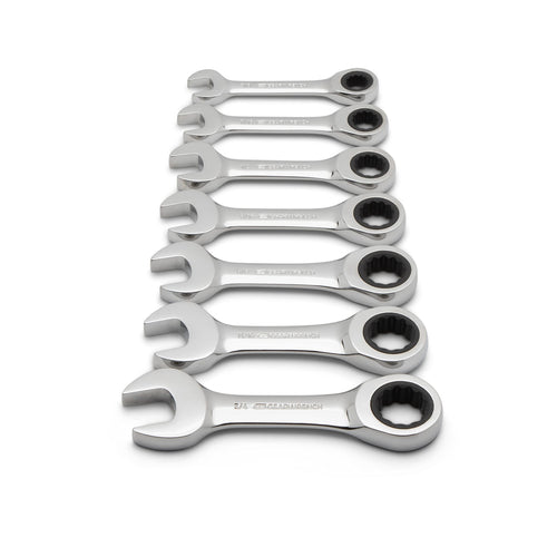 12 Pt. GEARWRENCH Stubby Ratcheting Combination Wrench Set, SAE - 9507D 7 Pc.