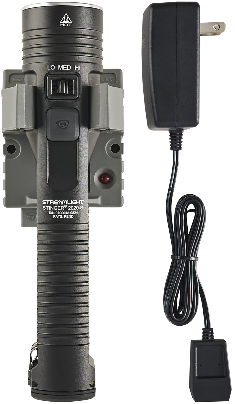 Streamlight Stinger 2020 S 2000-Lumen Rechargeable Flashlight with 120V AC/12V DC Holder Charger, Black