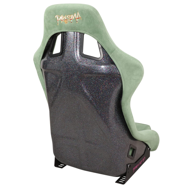 NRG Innovations Universal NRG-FRP-302OL-PRISMA Fixed Back Bucket Racing Seat for 5-Point Harnesses, Size L, Olive Alcantara Material, 24" W X 35" H X 18" D