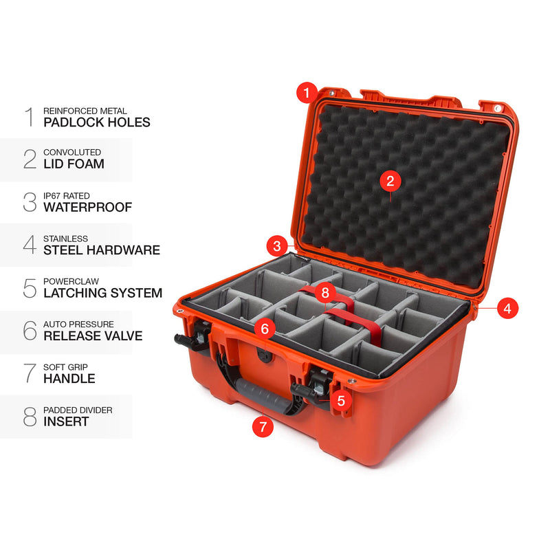 Waterproof Nanuk Hard Case 933 with Padded Dividers - Orange