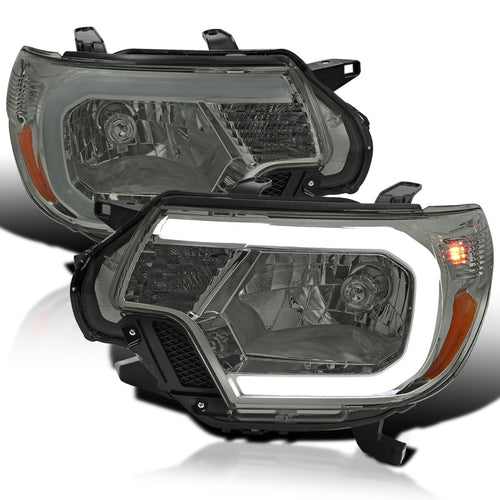 Light Smoke Spec-D Tuning Headlights with LED Strip Compatible with 2012-2015 Toyota Tacoma
