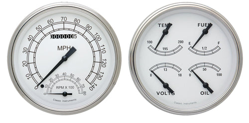 Classic Instruments Classic White CT47CW62-LS Direct Fit Gauge Package LS Swap Speedometer with Built in Tach and Quad Gauge Fits 1947-1953 Chevy Truck