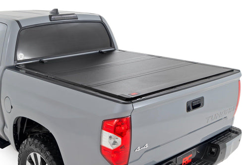 Rough Country Tonneau Cover Hard Tri-Fold Flip Up for Toyota Tundra (2007-2021) - Fits 5'7 Bed, All-Weather, Flush Aluminum Panels