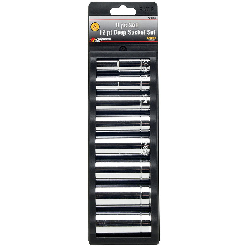 W32600 Performance Tool 8-Piece 1/2-Inch Drive 12 Point SAE Deep Socket