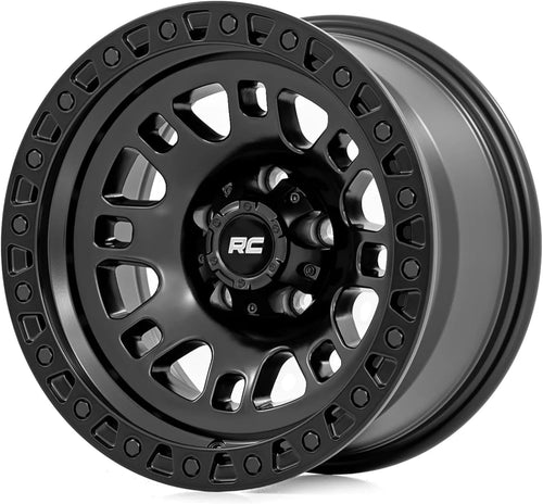 Rough Country 82 One-Piece Series Aluminum Wheel - 17x9, 5x4.5" Bolt Pattern, 12mm Offset, Gloss Black with Rugged 8-Spoke Design