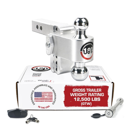 Weigh Safe Adjustable Hitch Trailer Ball Mount, 4" Adjustable Drop Hitch for 2" Receiver w/ 2 pc Keyed Alike Lock Set, Heavy Duty Aluminum Trailer Tow Hitch w/Chrome Plated Tow Balls, 12,500 lbs GTW