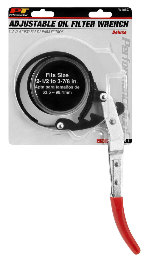 W186C Performance Tool Deluxe Adjustable Filter Wrench 2-1/2-Inch to 3-7/8-Inch | Durable & Hand Oil Filter Removal Tool